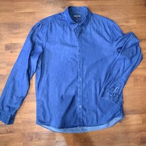 Michael Kors Shirt Men's XL Slim Fit Soft Denim Effect Long Sleeve Indigo Blue